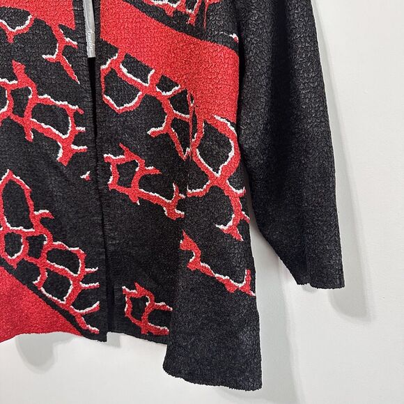 Chicos Travelers Abstract Jacket Chinese Red 2 Large Hook Eye Closure Party NEW - Picture 2 of 11